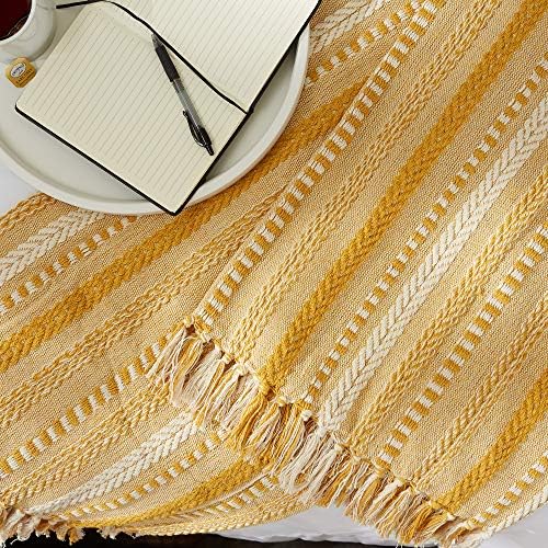 DII Braided Striped Throw Blanket, Honey Gold on Cream, 50x60 (Pack of 12)