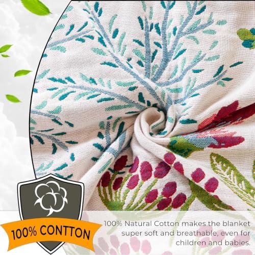 Boho Botanical Throw Blanket for Bed Sofa Decor 60"x80" White/Teal