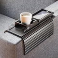 Bestjing Bamboo Couch Armrest Table with Detachable Cup Holder Tray (Black)
