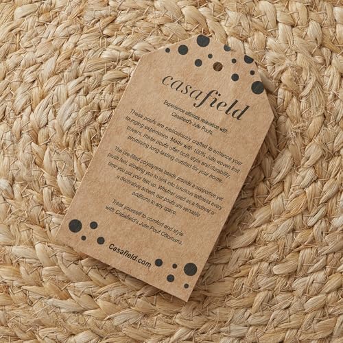 Casafield Braided Jute Pouf, Large Round Pouf Ottoman, 22" W x 22" D x 14" H Woven Jute Footrest, Decorative Indoor Boho Home Accent for Living Room