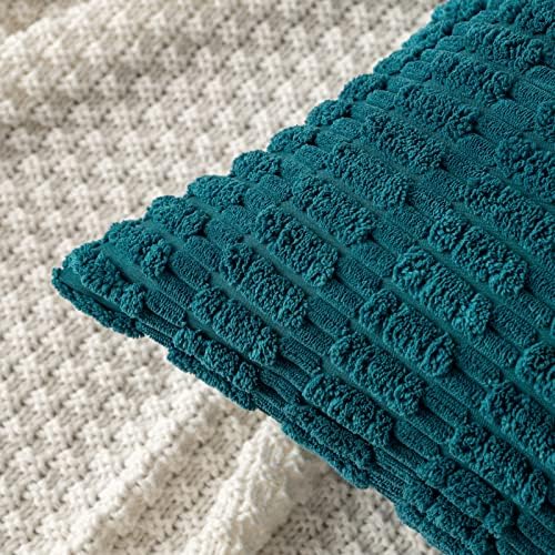 MIULEE Corduroy Decorative Throw Pillow Covers 18x18 Teal Pack of 2