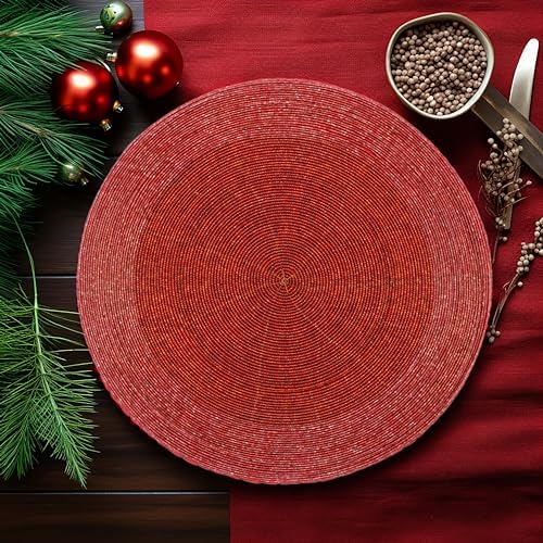 COTTON CRAFT Glitz Handmade Beaded Charger Placemats - Set of 4 - Red