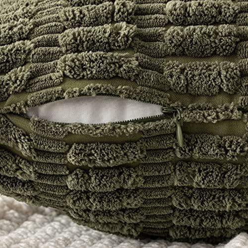 MIULEE Corduroy Decorative Throw Pillow Covers 18x18 Olive Green Pack of 2