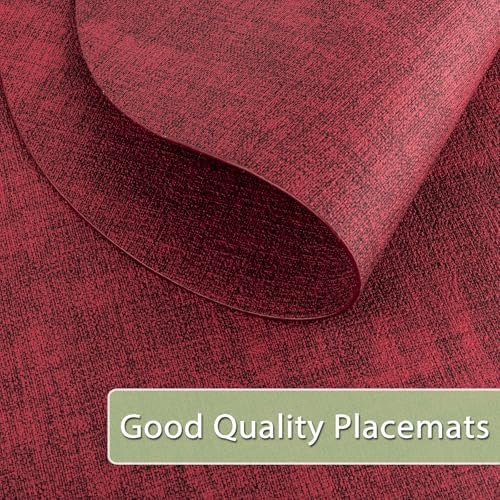Faux Leather Oval Placemats Set of 8, Wine Red