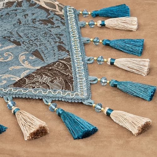 Loom and Mill Luxury Damask Patchwork Table Runner 90 Inches Long, Blue