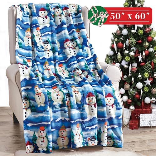 Elegant Comfort Lightweight Printed Throw Blanket- All Season, Ultra Soft, Cozy and Plush- Decorative Throw Blankets, Perfect for Lounging, 50 x 60 inches, White Snowman, Throw Blanket