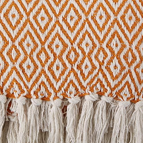DII Rustic Farmhouse Double Diamond Woven Throw, 50x60, Pumpkin Spice