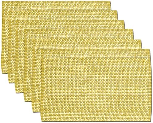 Sweet Home Collection 100% Cotton Placemats for Dining Room Rectangle Two Tone Woven Fabric 13" x 19" Soft Durable Table Mat Set, Set of 6, Gold