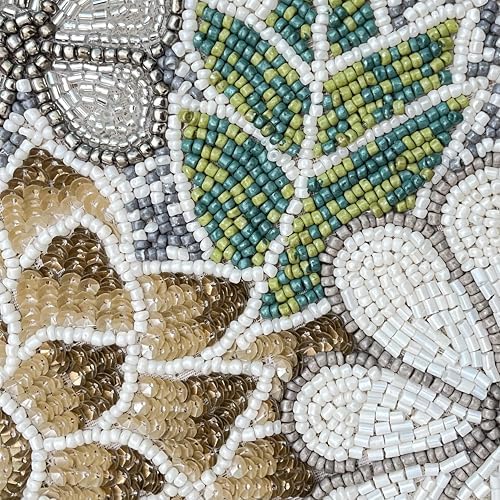 Beaded Placemats for Dining Table Grey Multi - Measure 13 Inches Flower Beaded Placemats Round for Gathering, Christmas, Thanksgiving - Occasional Decoration and Family Parties Celebrations