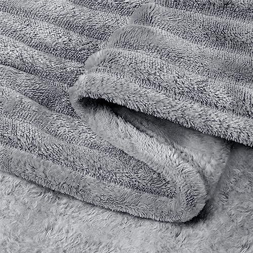 BEDELITE 3D Ribbed Jacquard Grey Fleece Twin Blanket for Bed, 60x80 Inch