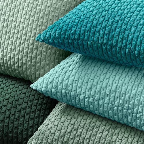 Kevin Textile Soft Corduroy 24x24 Inch Pillow Covers 2 Pack, Grey Green