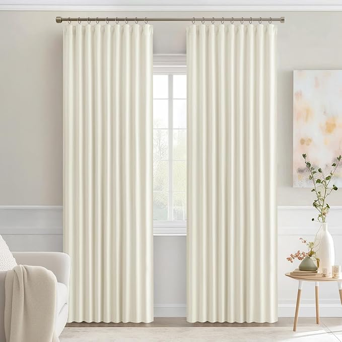 MIULEE Cream Back Tab Blackout Curtains 52x72 Inches Long 2 Panels Set | Rod - Image 9
