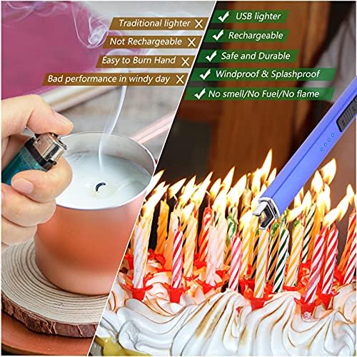 MEIRUBY Electric Candle Lighter, Christmas Stocking Stuffers Gifts for Women Mom Men Wife Sister, USB Arc Rechargeable Windproof Long Lighter for Candle BBQ Housewarming Birthday Gifts Idals