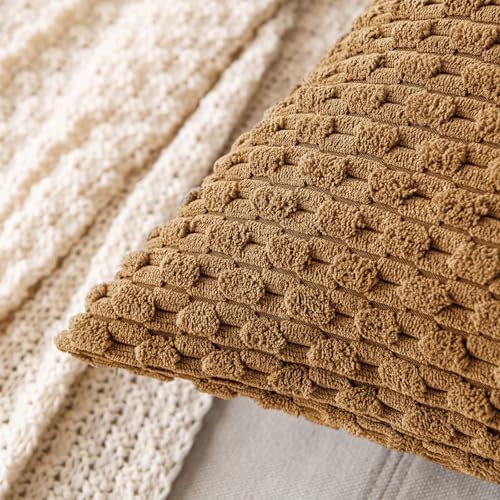 MIULEE Decorative Throw Pillow Covers 18x18 Light Coffee Textured Corduroy