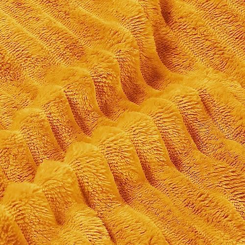 BEDELITE Ribbed Mustard Yellow Fleece Throw Blanket for Couch, 50x60 Inch