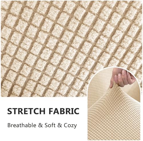 3 Piece Stretch Matching Chair and Ottoman Slipcover Set, Jacquard Arm Chair/Ottoman/Fitted Seat Covers, Non-Slip Accent Armchair and Foot Stool Slip Cover (Beige,3 Pieces Set)