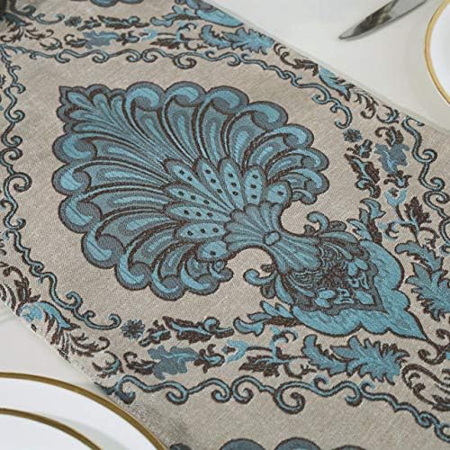 Embroidery Luxury Table Runner Jacquard Fabric Table Runner with Multi-Tassels for Dining Room Dresser Wedding Party Decorations, 13" x 98", Beige