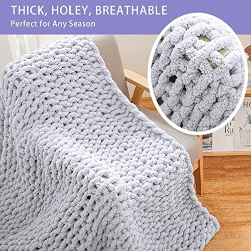 Bigacogo Chunky Knit Throw Blanket for Couch, 60x80 inches, Light Grey
