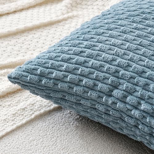 MIULEE Decorative Throw Pillow Covers 16x16 Blue Grey Textured Corduroy