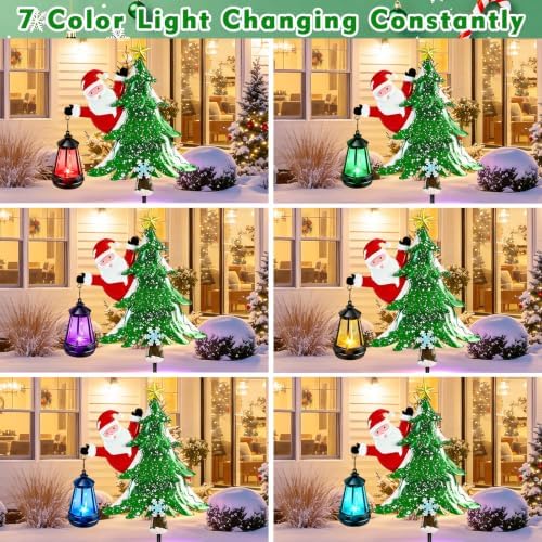 2 Packs Solar Christmas Trees Santa Claus Garden Stakes Solar Lights Multi-color Changing Christmas Decorations Outdoor,Xmas Gifts for Women Mom,Waterproof Solar Christmas Lights for Yard Lawn Porch