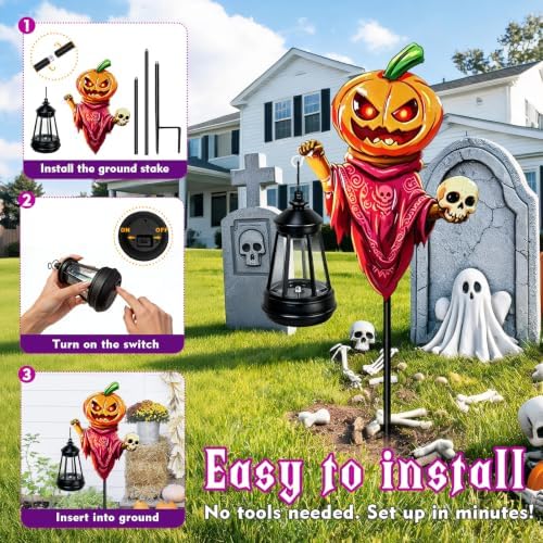 Halloween Decorations Pumpkin Garden Stakes with Solar Multicolor Lights