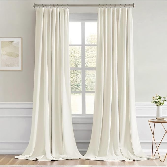 MIULEE Cream Back Tab Blackout Curtains 52x108 Inch Long 2 Panels Set | Rod - Image 9
