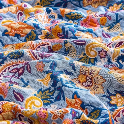XIBLC Boho Throw Blanket for Bed, 100% Cotton Soft Rustic Quilt Fall Blanket, 60"x80" Floral Printed Farmhouse Decor Bed Blankets, All Season Rustic Reversible Bohemian Throw Quilt