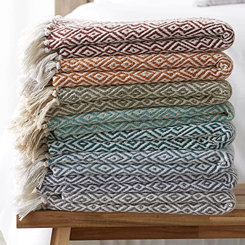 DII Rustic Farmhouse Double Diamond Woven Throw, 50x60, Pumpkin Spice