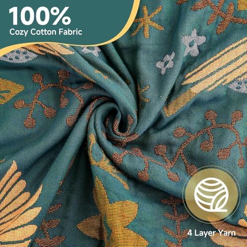 Bird Pattern Boho Throw Blanket for Bed Decor 50"×60" Teal/Cream