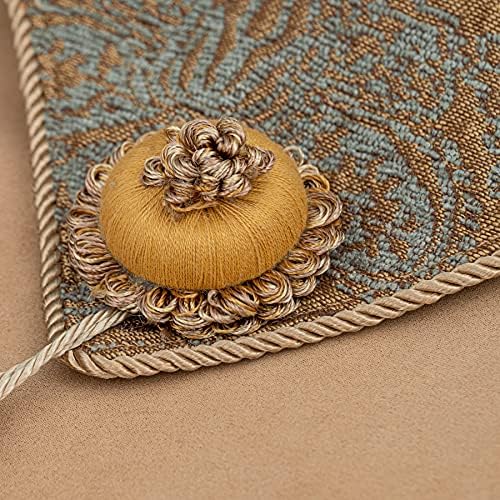 Loom and Mill Luxury Chenille Damask Table Runner 90 inches Long, Blue Gold