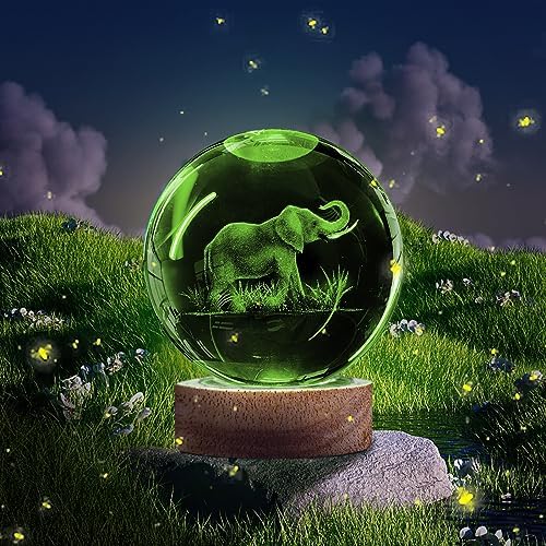 3D Elephant Crystal Ball Night Light With 16 Color Wooden Base, Upgraded 3.15 Inch Glass Ball Lamp With Remote for Birthday Holiday Xmas, Cool Toy Decor Gifts for Boys Girls Kids