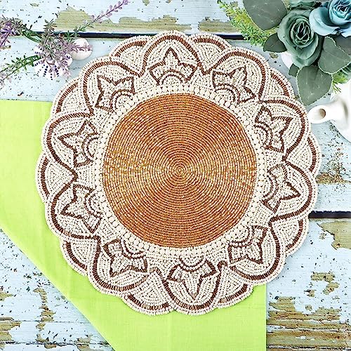 ALPHA Living HOME Beaded Placemats 13 Inch Gold Ivory Round Table Chargers