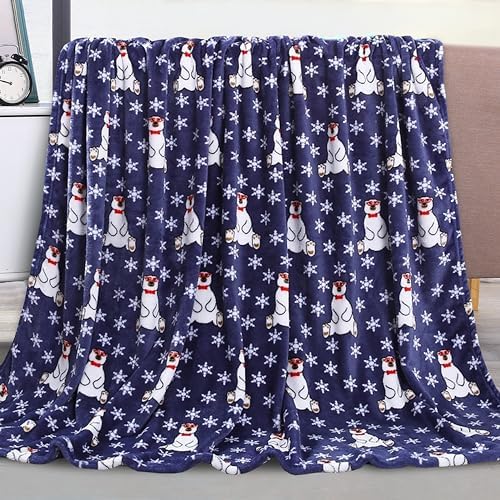 Elegant Comfort Lightweight Printed Throw Blanket- All Season, Ultra Soft, Cozy and Plush- Decorative Throw Blankets, Perfect for Lounging, 50 x 60 inches, Navy Polar Bear, Throw Blanket