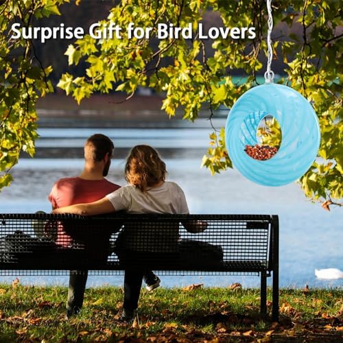 Yinns Glass Bird Feeder, Hanging Solar Birdfeeder for Outdoor Garden Decor