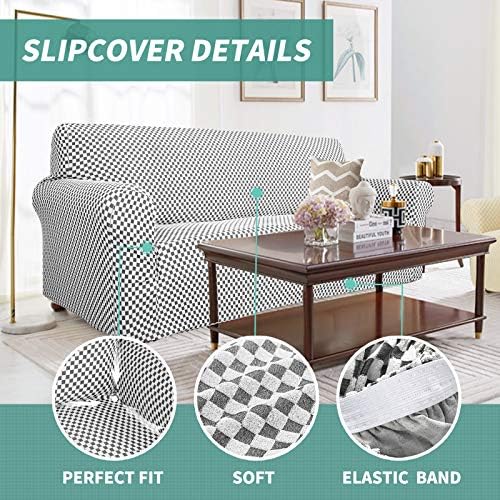 YEMYHOM Couch Cover Latest Jacquard Design High Stretch Extra Large Sofa Covers Pet Dog Cat Proof Oversized Slipcover Non Slip Magic Elastic Furniture Protector (X Large, Black and White Checkered)