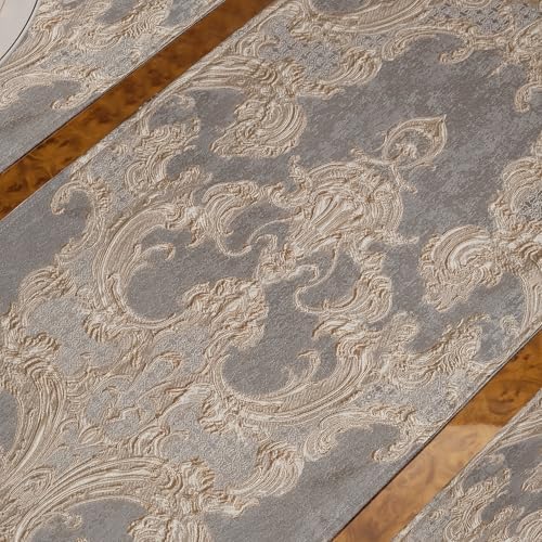 Loom and Mill Luxury Jacquard Damask Table Runner 108 Inches Long, Gray