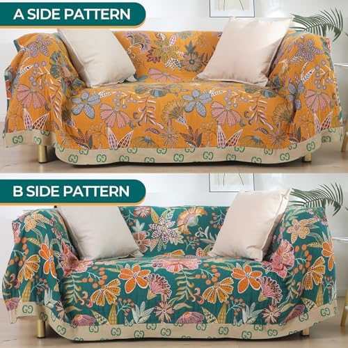 Green Floral Cotton Throw Blanket for Bed Couch Travel 60''x80''