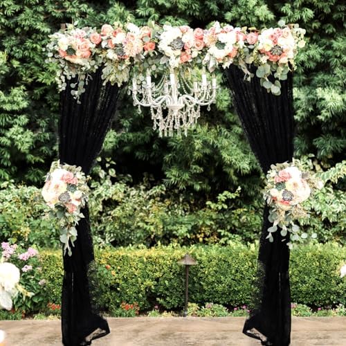 Fowecelt Black Lace Tablecloth 60 × 120 Inch for Rustic Boho Wedding Bridal Shower Party Decoration, Classy Rectangle Overlay Long Vintage Embroidered Reception Table Cloth Decor