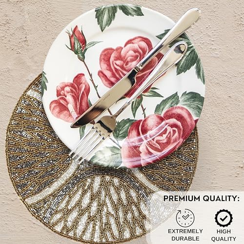 CLEENTABLE Brown Grey Round Beaded Placemats, Set of 2
