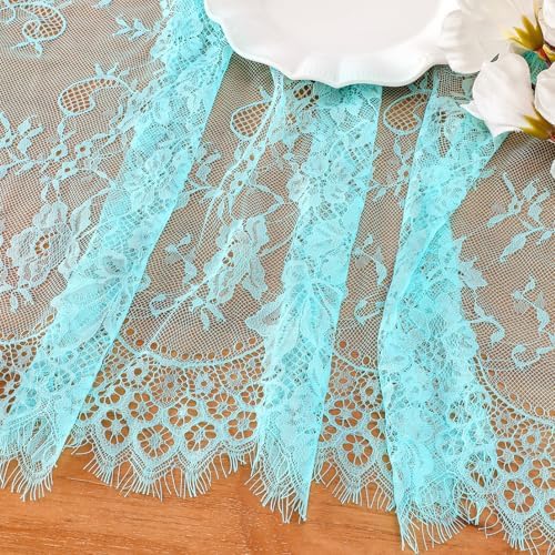 Rectangle Table Cloth 10FT Blue Lace Tablecloth Floral Pattern Sheer Cover