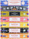 Satya Incense Sticks Gift Set, 7 Scents, Nag Champa, Super Hit, Dragon's Blood, Sandalwood, Patchouli, Lavender, Positive Vibes, 15g Each (Healing Mix)