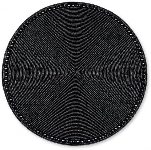 13" Round Glass Beaded Placemats - 2 Pack Table Mats Chargers for Dinner Plates, Plate Chargers Boho Luxurious Elegant Décor for Dining Table, Events & Parties (Black)