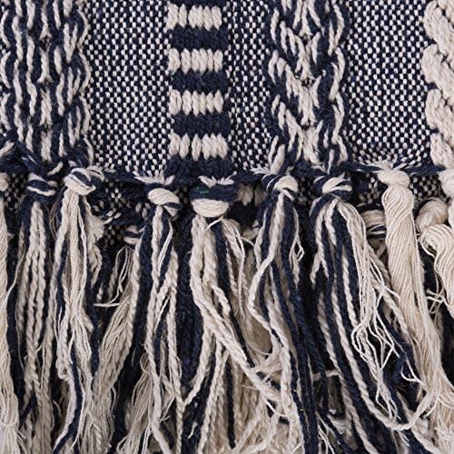 DII Braided Striped Throw Blanket, 50x60, Navy on Cream