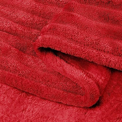 BEDELITE 3D Ribbed Jacquard Red Fleece Throw Blanket for Couch, 50x60 Inch
