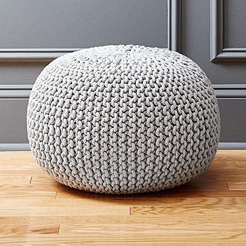 FRELISH DECOR Round Pouf Ottoman (20 Diameter x 14 Height) Light Grey