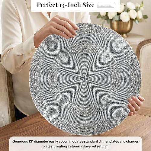 CLEENTABLE Grey Beaded Round Placemats, Set of 4