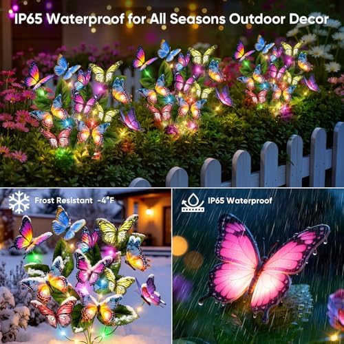 Solar Lights Outdoor Garden Decor: 4 Pack Colorful LEDs Butterfly Lights