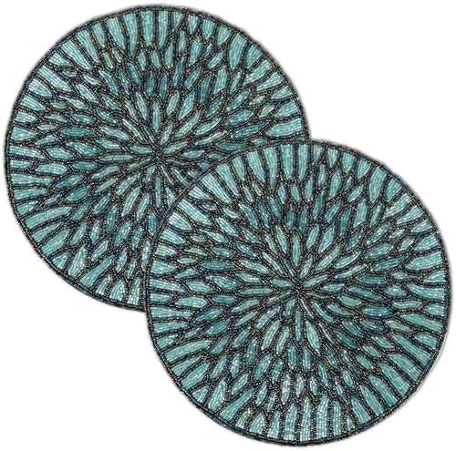 ALPHA Living HOME Beaded Placemats Set of 2, 13 Inch Blue Black Round