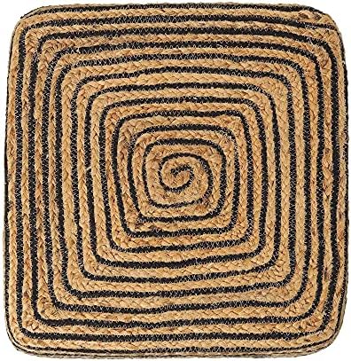· REDEARTH · Jute Cotton Braided Cube Pouf Ottoman Foot Rest- Natural Black