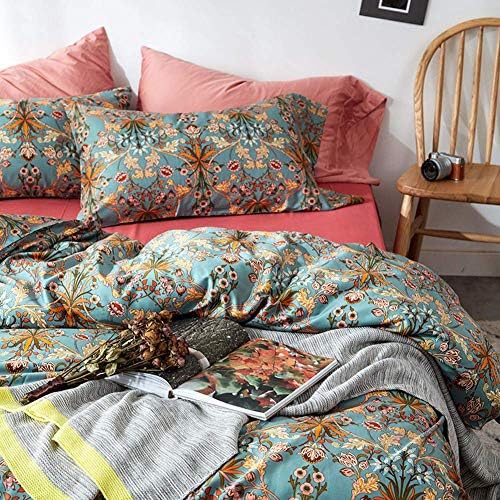 Green Gold Duvet Cover Queen,Medallion Paisley Print Bedding Set 400 Thread Count Percale Cotton Vibrant Bohemian Pattern Quit Cover with Zipper Closure